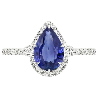 Halo Ring Pear Cut Sri Lankan Sapphire & Natural Earth Mined Diamonds 5.25 Carats