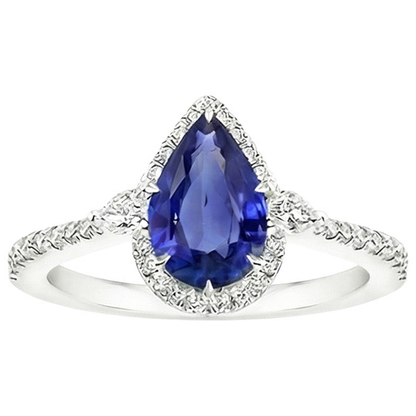 Halo Ring Pear Cut Sri Lankan Sapphire & Natural Earth Mined Diamonds 5.25 Carats