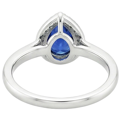 Halo Ring Pear Sri Lankan Sapphire & Natural Earth Mined Diamonds 3 Carats