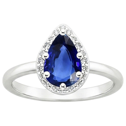 Halo Ring Pear Sri Lankan Sapphire & Natural Earth Mined Diamonds 3 Carats