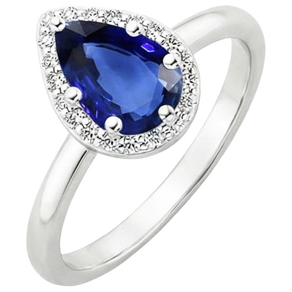 Halo Ring Pear Sri Lankan Sapphire & Natural Earth Mined Diamonds 3 Carats
