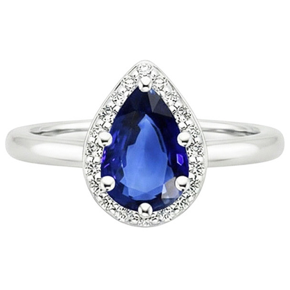 Halo Ring Pear Sri Lankan Sapphire & Natural Earth Mined Diamonds 3 Carats