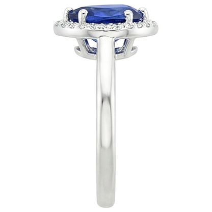 Halo Ring Pear Sri Lankan Sapphire & Natural Earth Mined Diamonds 3 Carats