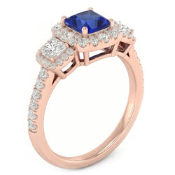 Halo Ring Radiant Sapphire Princess & Round Natural Earth Mined Diamond Jewelry 5 Carats