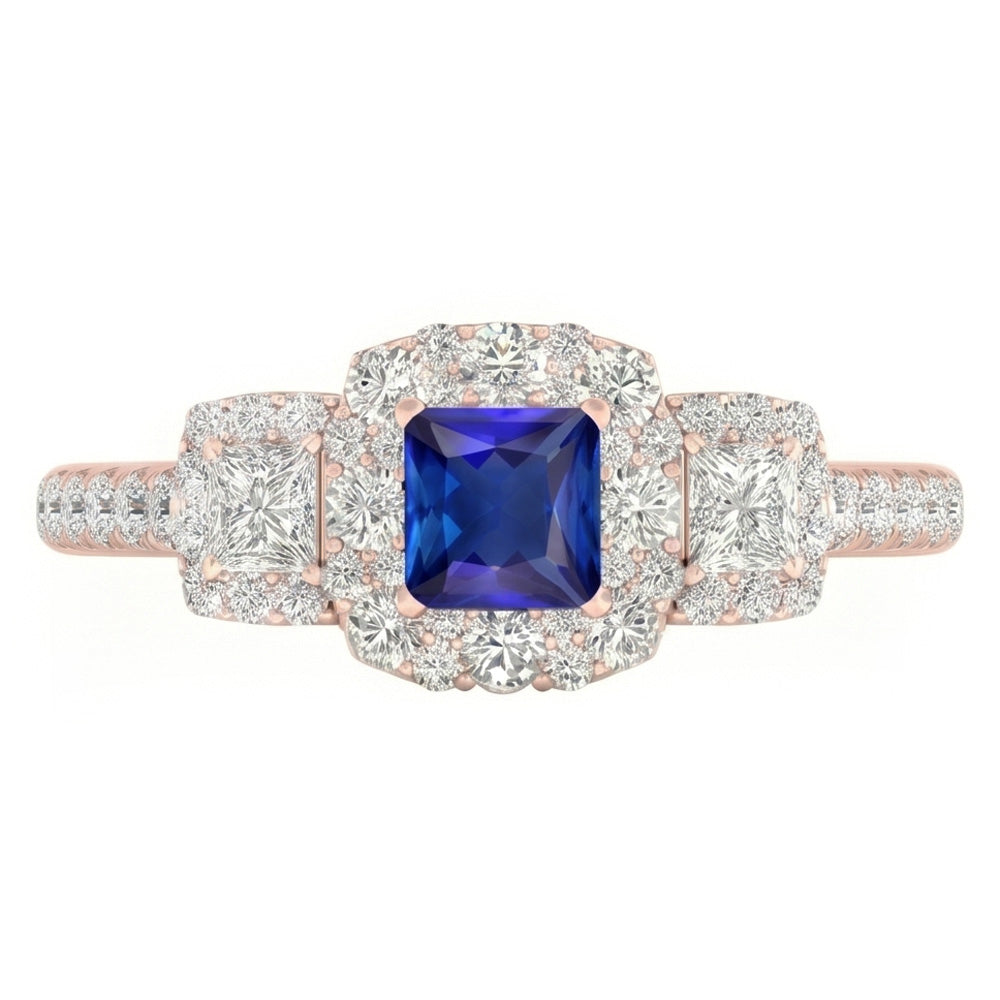 Halo Ring Radiant Sapphire Princess & Round Natural Earth Mined Diamond Jewelry 5 Carats