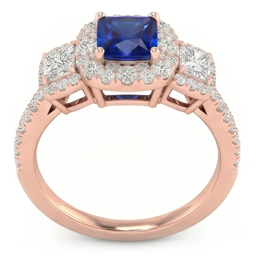 Halo Ring Radiant Sapphire Princess & Round Natural Earth Mined Diamond Jewelry 5 Carats