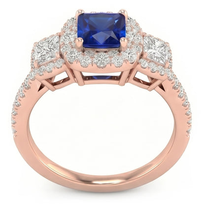 Halo Ring Radiant Sapphire Princess & Round Natural Earth Mined Diamond Jewelry 5 Carats