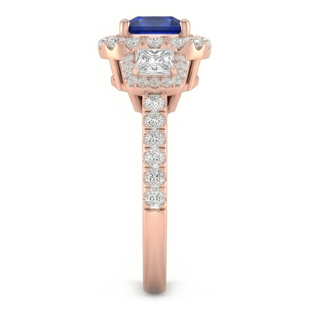 Halo Ring Radiant Sapphire Princess & Round Natural Earth Mined Diamond Jewelry 5 Carats
