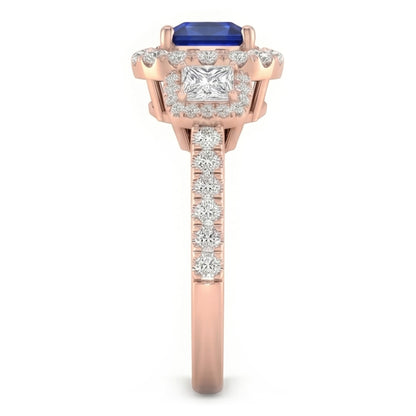 Halo Ring Radiant Sapphire Princess & Round Natural Earth Mined Diamond Jewelry 5 Carats
