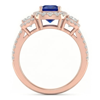 Halo Ring Radiant Sapphire Princess & Round Natural Earth Mined Diamond Jewelry 5 Carats
