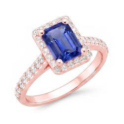Halo Ring Rose Gold Emerald Sri Lankan Sapphire & Natural Earth Mined Diamonds 5.25 Carats