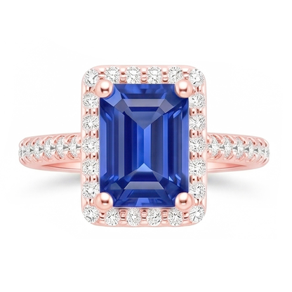 Halo Ring Rose Gold Emerald Sri Lankan Sapphire & Natural Earth Mined Diamonds 5.25 Carats