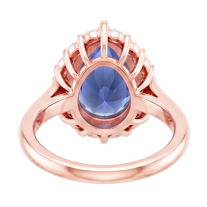 Halo Ring Rose Gold Pear Shape Blue Sapphire & Natural Earth Mined Diamonds 3.75 Carats