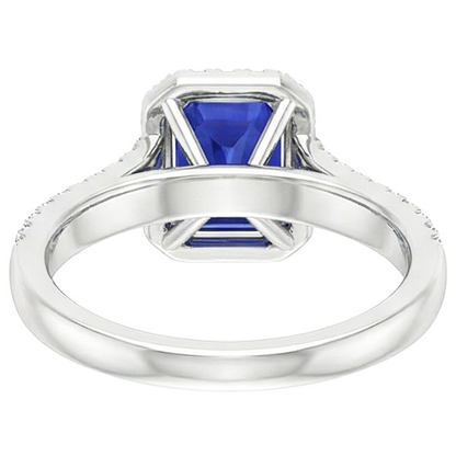 Halo Ring Split Shank Emerald Ceylon Sapphire & Natural Earth Mined Diamonds 4 Carats