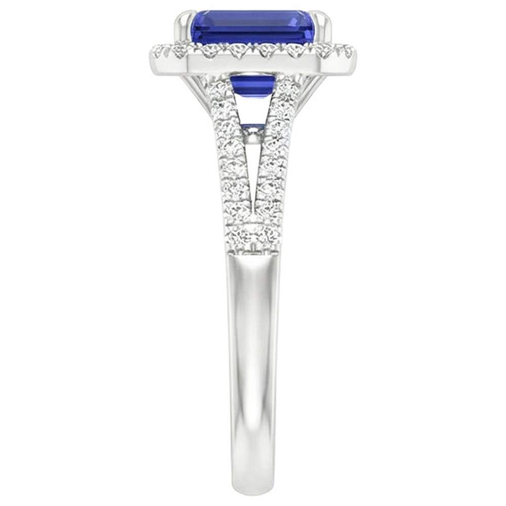 Halo Ring Split Shank Emerald Ceylon Sapphire & Natural Earth Mined Diamonds 4 Carats