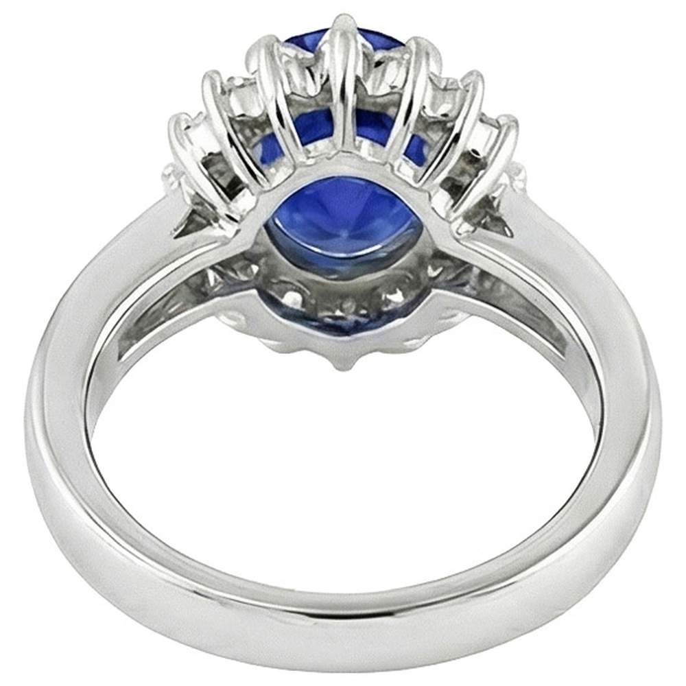 Halo Ring Star Style Blue Sapphire & Natural Earth Mined Diamonds 3.50 Carats Channel Set