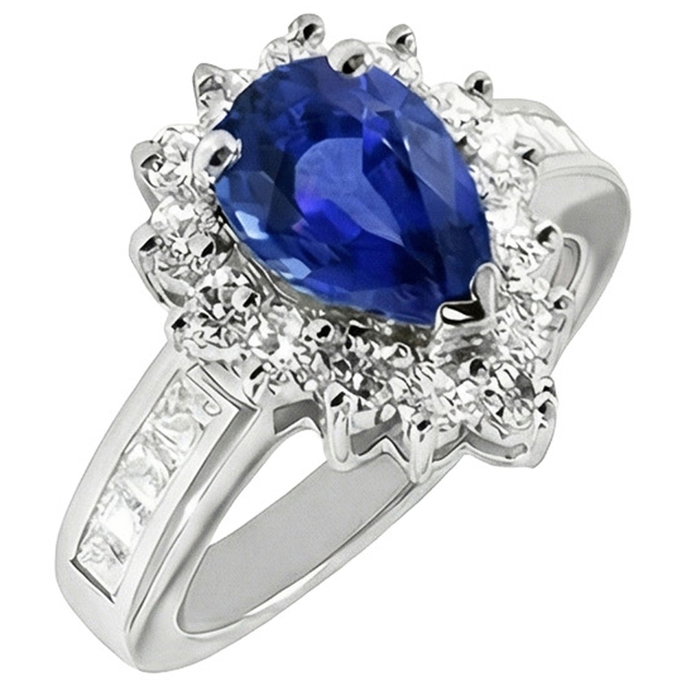 Halo Ring Star Style Blue Sapphire & Natural Earth Mined Diamonds 3.50 Carats Channel Set
