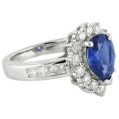 Halo Ring Star Style Blue Sapphire & Natural Earth Mined Diamonds 3.50 Carats Channel Set