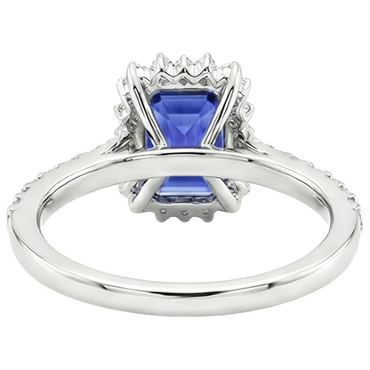 Halo Ring Star Style Ceylon Sapphire & Natural Earth Mined Diamond 4.50 Carats