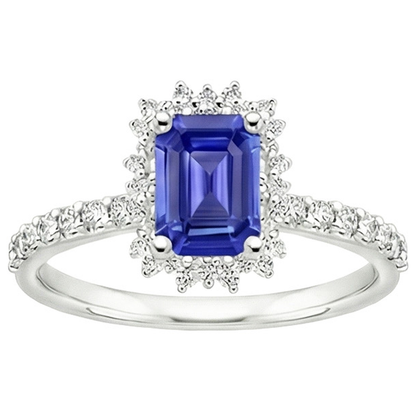 Halo Ring Star Style Ceylon Sapphire & Natural Earth Mined Diamond 4.50 Carats