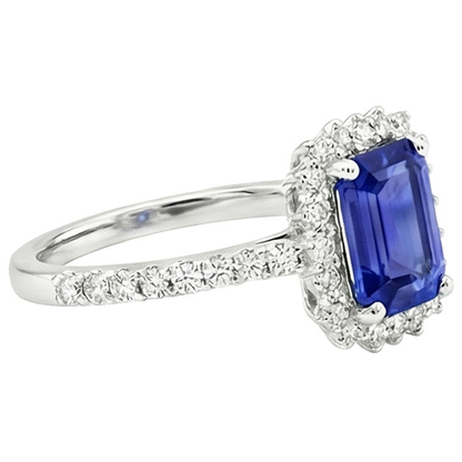 Halo Ring Star Style Ceylon Sapphire & Natural Earth Mined Diamond 4.50 Carats