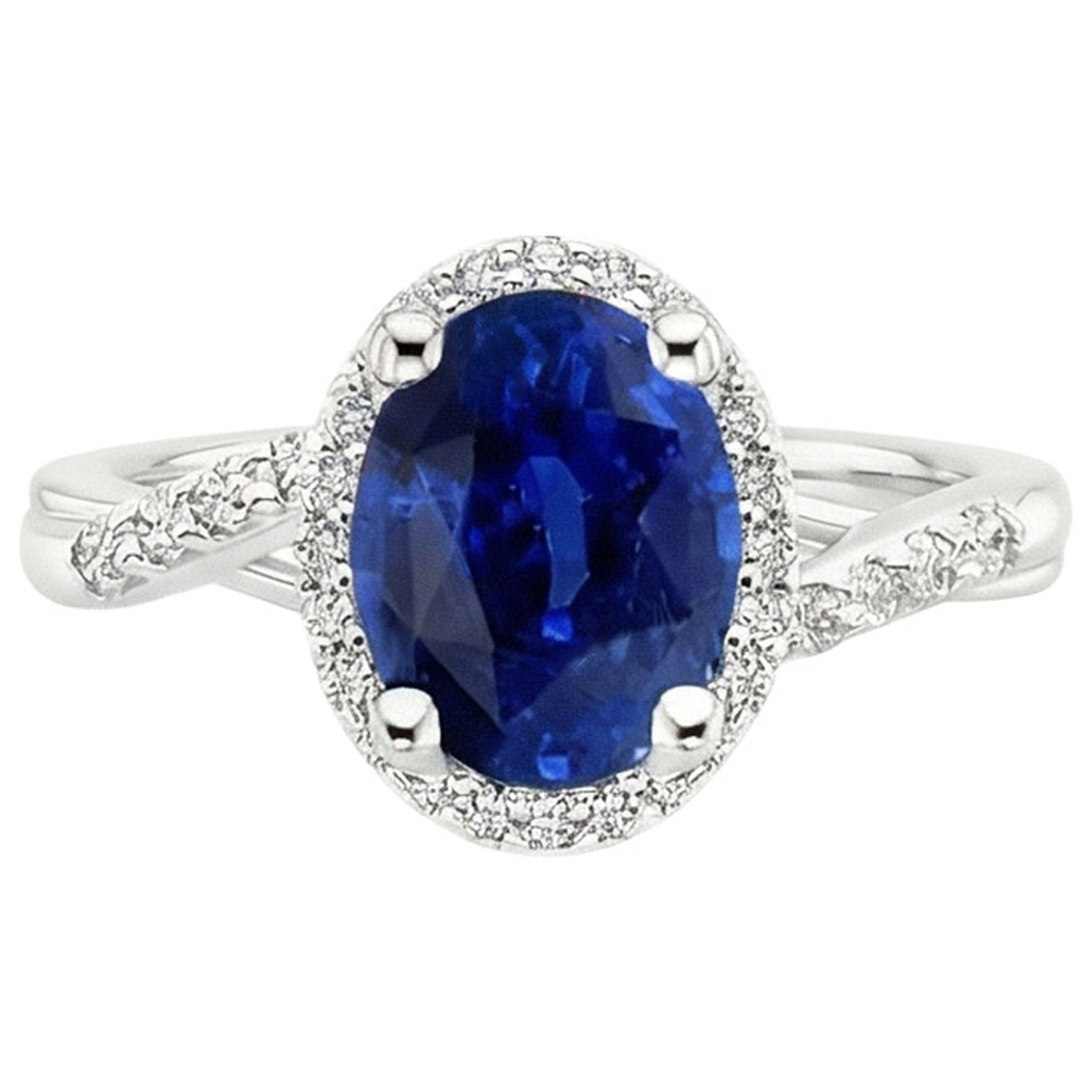 Halo Ring Twist Style Oval Blue Sapphire & Natural Earth Mined Diamonds 3.75 Carats