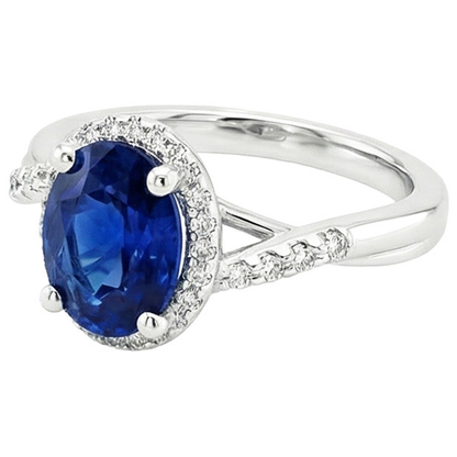 Halo Ring Twist Style Oval Blue Sapphire & Natural Earth Mined Diamonds 3.75 Carats