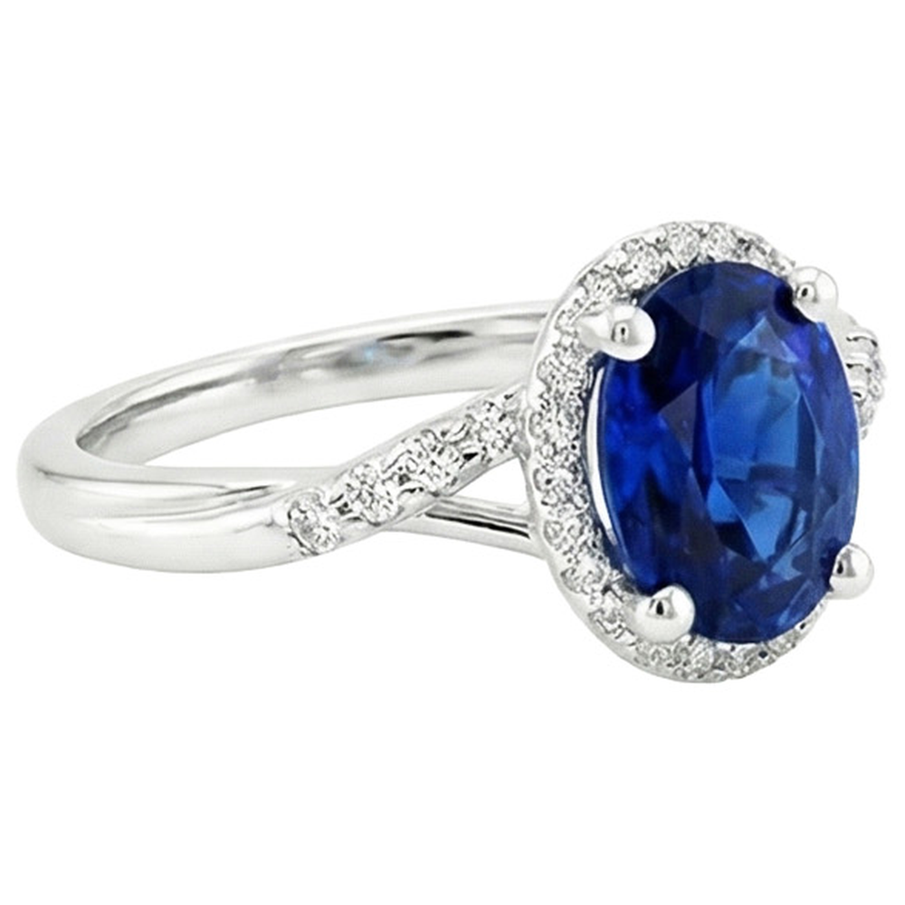 Halo Ring Twist Style Oval Blue Sapphire & Natural Earth Mined Diamonds 3.75 Carats