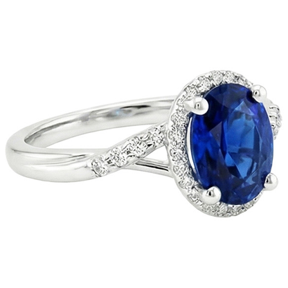 Halo Ring Twist Style Oval Blue Sapphire & Natural Earth Mined Diamonds 3.75 Carats