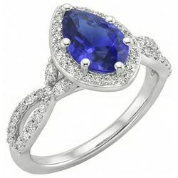 Halo Ring Twist Style Pear Ceylon Sapphire & Natural Earth Mined Diamonds 3.50 Carats
