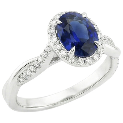 Halo Ring Twisted Style Oval Ceylon Sapphire & Natural Earth Mined Diamonds 4.75 Carats