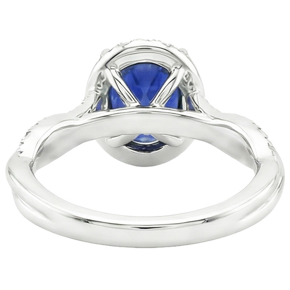 Halo Ring Twisted Style Oval Ceylon Sapphire & Natural Earth Mined Diamonds 4.75 Carats