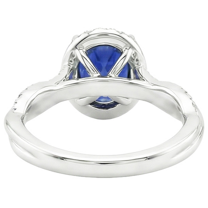 Halo Ring Twisted Style Oval Ceylon Sapphire & Natural Earth Mined Diamonds 4.75 Carats