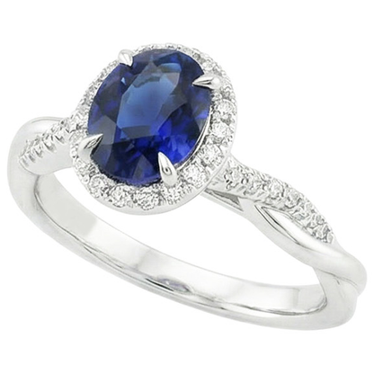 Halo Ring Twisted Style Oval Ceylon Sapphire & Natural Earth Mined Diamonds 4.75 Carats