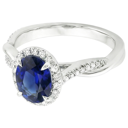 Halo Ring Twisted Style Oval Ceylon Sapphire & Natural Earth Mined Diamonds 4.75 Carats