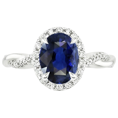 Halo Ring Twisted Style Oval Ceylon Sapphire & Natural Earth Mined Diamonds 4.75 Carats