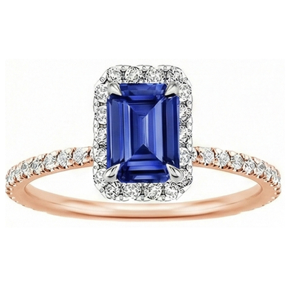Halo Ring Two Tone Gold Ceylon Sapphire & Natural Earth Mined Diamond 4.25 Carats