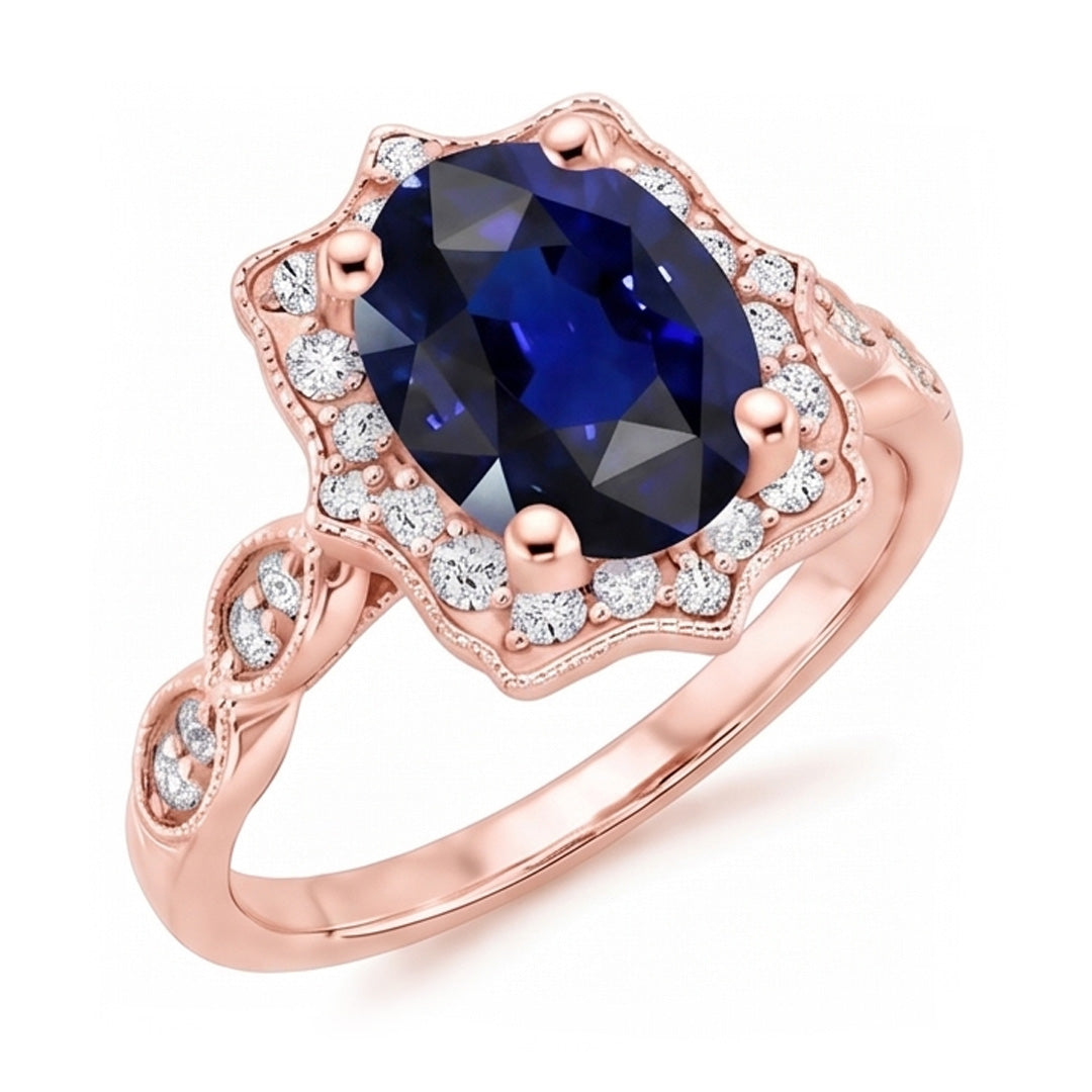 Halo Ring Vintage Style Oval Ceylon Sapphire & Natural Earth Mined Diamonds 3.75 Carats