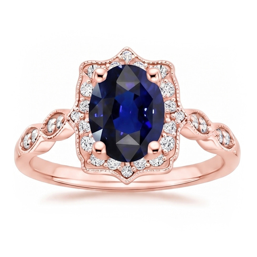 Halo Ring Vintage Style Oval Ceylon Sapphire & Natural Earth Mined Diamonds 3.75 Carats