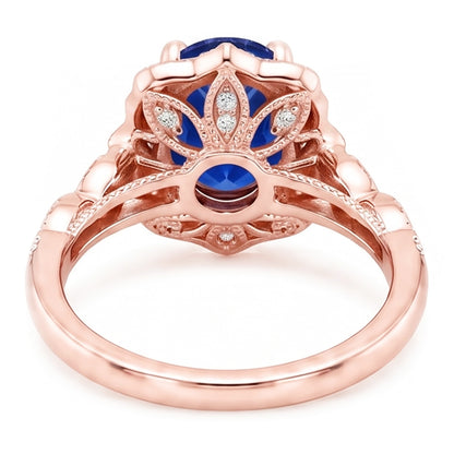 Halo Ring Vintage Style Oval Ceylon Sapphire & Natural Earth Mined Diamonds 3.75 Carats