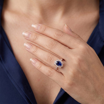 Halo Ring Vintage Style Oval Ceylon Sapphire & Natural Earth Mined Diamonds 3.75 Carats