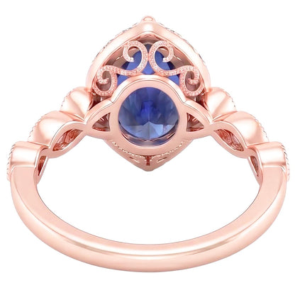 Halo Ring Vintage Style Pear Blue Sapphire & Natural Earth Mined Diamonds 4 Carats