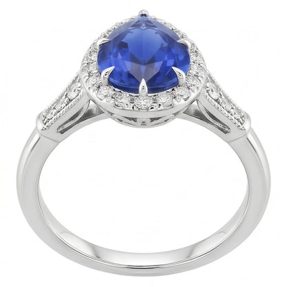 Halo Ring Vintage Style Pear Sri Lankan Sapphire & Natural Earth Mined Diamonds 3.50 Carats