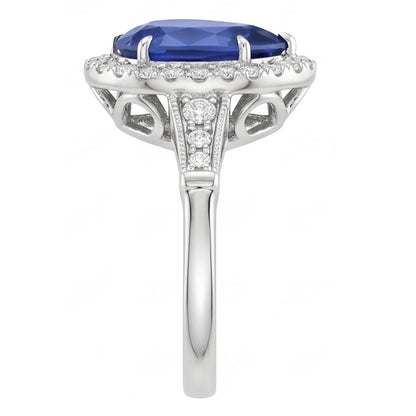 Halo Ring Vintage Style Pear Sri Lankan Sapphire & Natural Earth Mined Diamonds 3.50 Carats