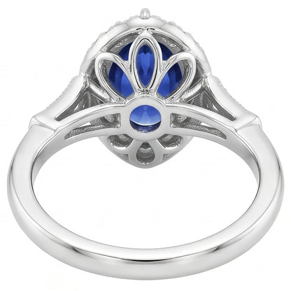 Halo Ring Vintage Style Pear Sri Lankan Sapphire & Natural Earth Mined Diamonds 3.50 Carats