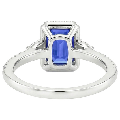Halo Ring White Gold 14K Emerald Blue Sapphire & Natural Earth Mined Diamond 4.25 Carats