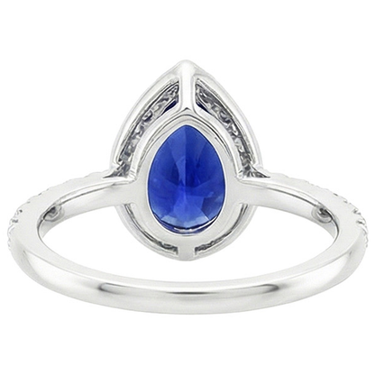 Halo Ring White Gold 14K Pear Ceylon Sapphire & Natural Earth Mined Diamonds 3.75 Carats