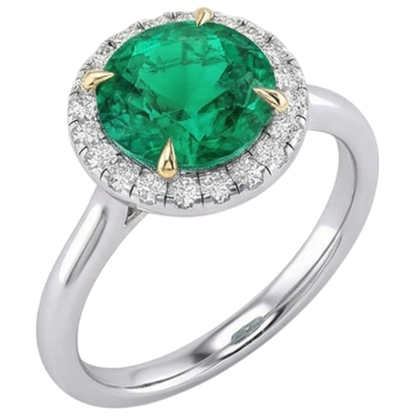 Natural Real ( Not Lab Grown ) Halo Ring Zambian Green Emerald GIA Wedding Jewelry