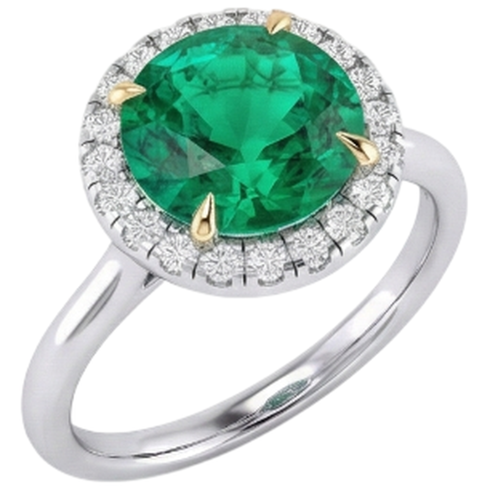 Natural Real ( Not Lab Grown ) Halo Ring Zambian Green Emerald GIA Wedding Jewelry