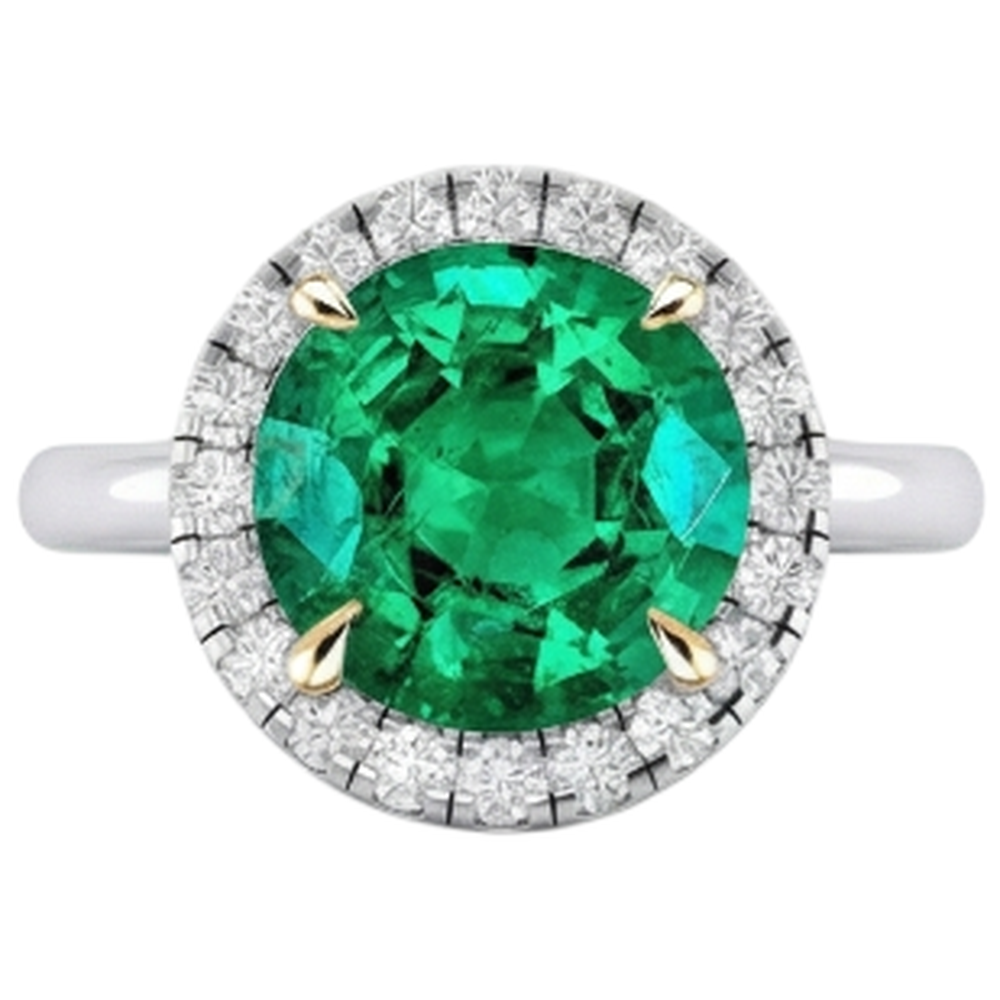 Natural Real ( Not Lab Grown ) Halo Ring Zambian Green Emerald GIA Wedding Jewelry